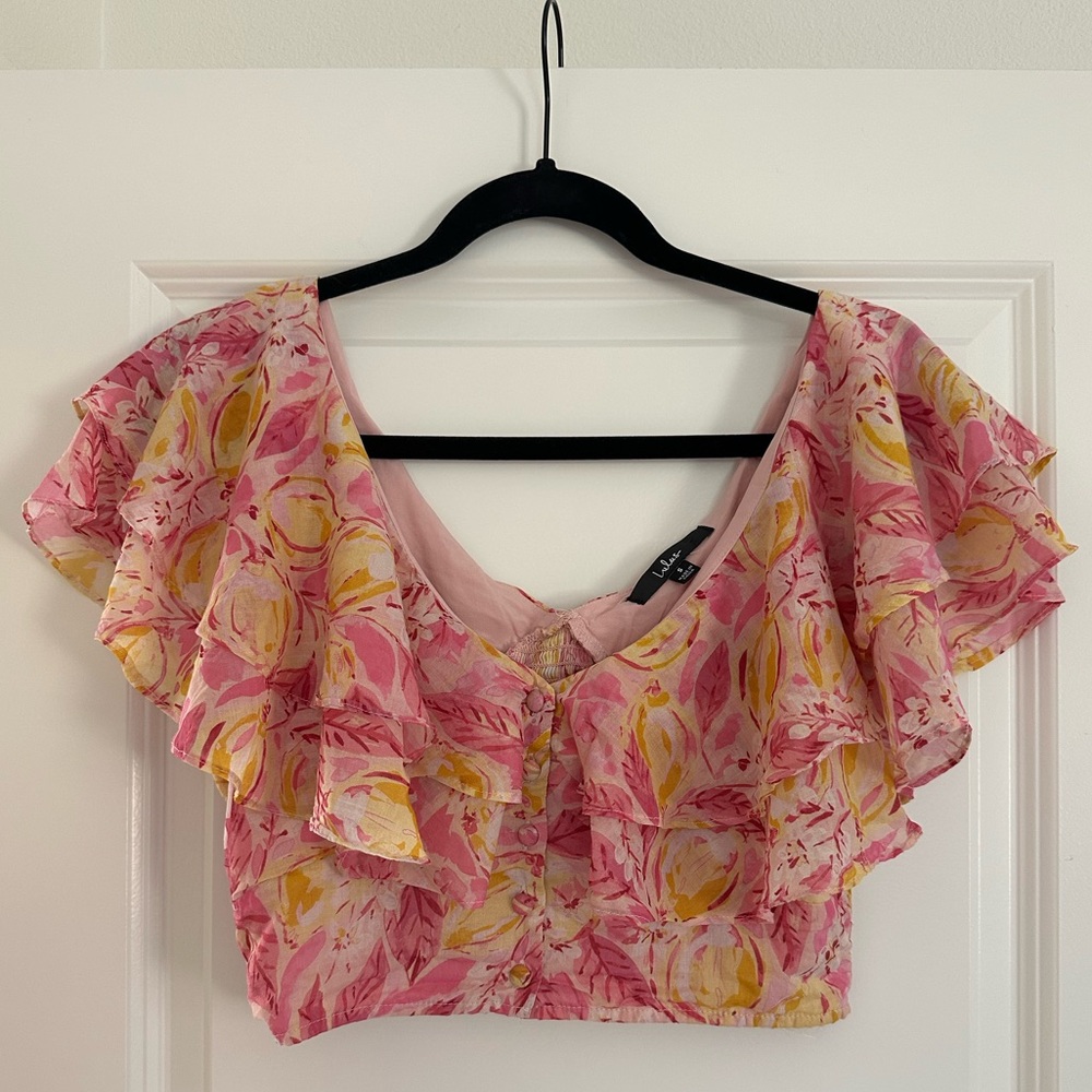 Lulu's Pink and Yellow Ruffled Top